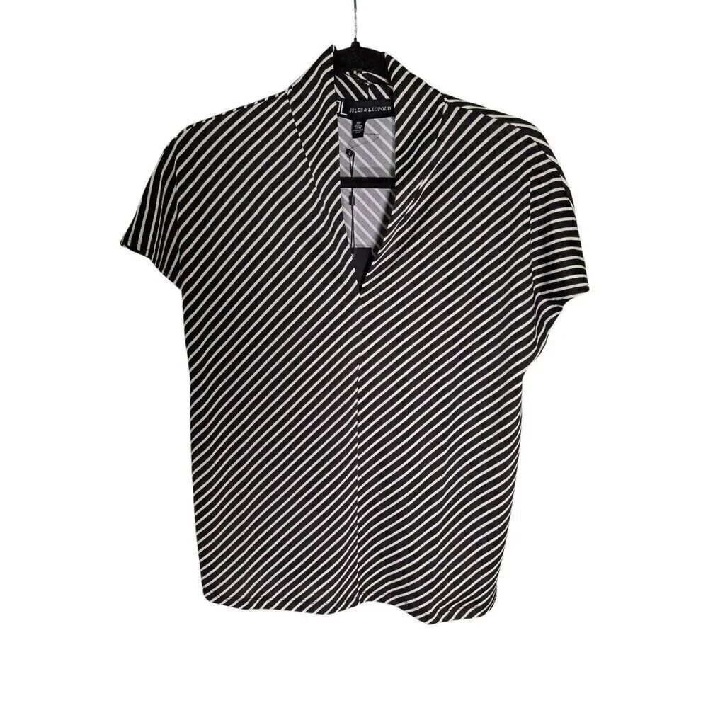 NWT Jules & Leopold V-Neck Blouse Top Black & White Stripe Cap Sleeve Women’s Si